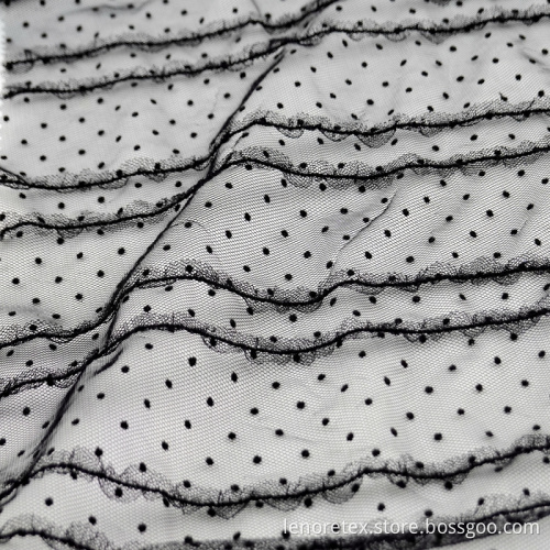 Knitted Dot Lace Black Mesh Flocking Fabric
